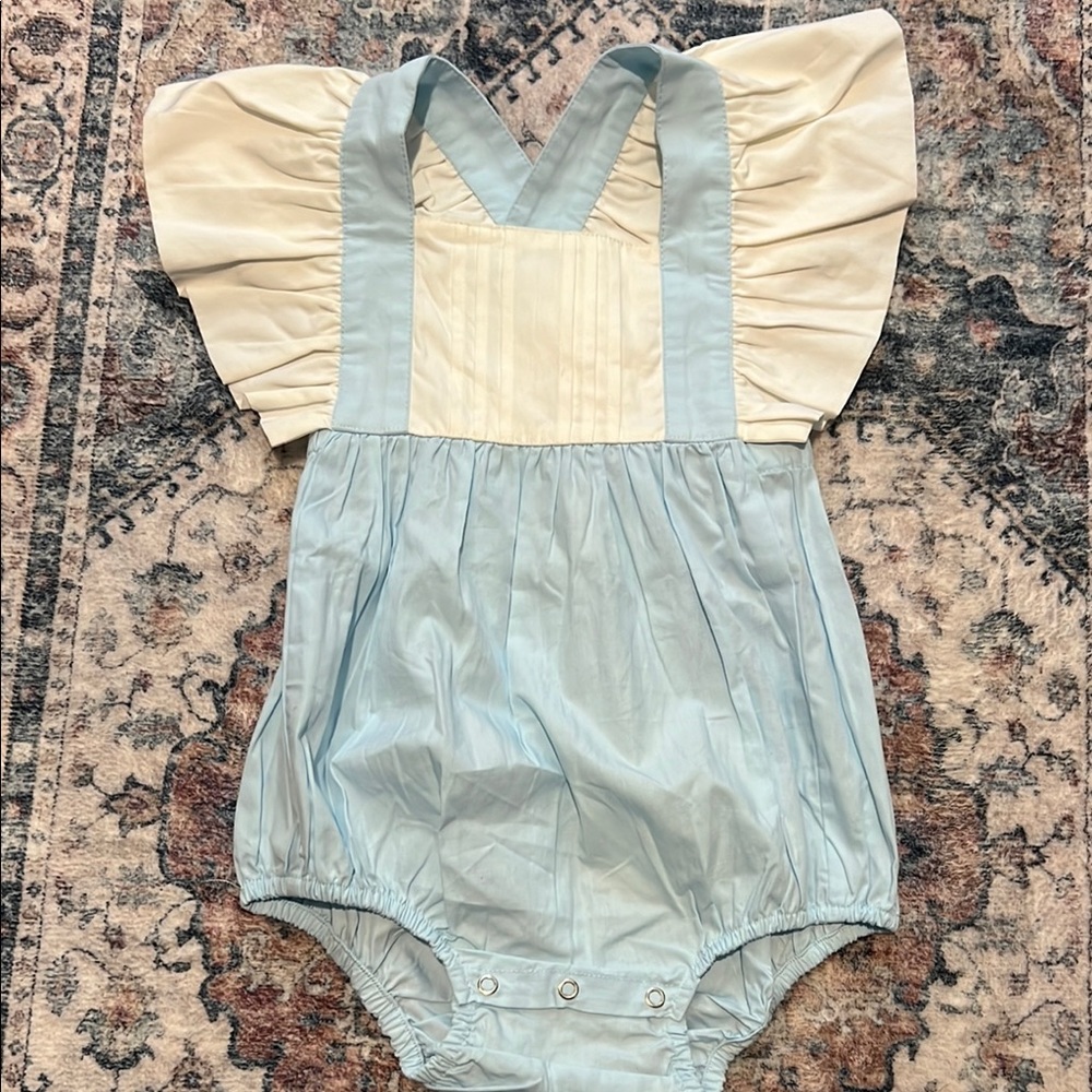 Kate Quinn Blue and Cream Romper